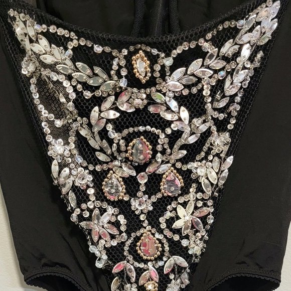VINTAGE LA PERLA RITMO Black Bodysuit with Jeweled & Beaded Back  Size 42/6 - Picture 7 of 9